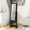 Giantex 2 LEDs Standing Jewelry Cabinet with Full Length Mirror, Lockable Mirrored Jewelry Armoire with 2 Drawers, 4 Adjustable Angles, Jewelry Storage Organizer, Brown(Black)