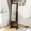 Giantex 2 LEDs Standing Jewelry Cabinet with Full Length Mirror, Lockable Mirrored Jewelry Armoire with 2 Drawers, 4 Adjustable Angles, Jewelry Storage Organizer, Brown(Brown)