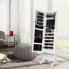 Giantex Jewelry Armoire Organizer with Full Length Mirror, 14 LEDs Floor Standing Jewelry Cabinet with 2 Drawers, 4 Adjustable Angles, Lockable Jewelry Storage Box Cabinet (Brown)(White)