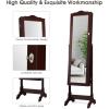 Giantex Jewelry Armoire Organizer with Full Length Mirror, 14 LEDs Floor Standing Jewelry Cabinet with 2 Drawers, 4 Adjustable Angles, Lockable Jewelry Storage Box Cabinet (Brown)(Brown)