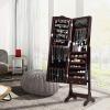 Giantex Jewelry Armoire Organizer with Full Length Mirror, 14 LEDs Floor Standing Jewelry Cabinet with 2 Drawers, 4 Adjustable Angles, Lockable Jewelry Storage Box Cabinet (Brown)(Brown)