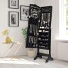 Giantex Jewelry Armoire Organizer with Full Length Mirror, 14 LEDs Floor Standing Jewelry Cabinet with 2 Drawers, 4 Adjustable Angles, Lockable Jewelry Storage Box Cabinet (Brown)(Black)