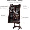 Giantex Jewelry Armoire Organizer with Full Length Mirror, 14 LEDs Floor Standing Jewelry Cabinet with 2 Drawers, 4 Adjustable Angles, Lockable Jewelry Storage Box Cabinet (Brown)(Brown)