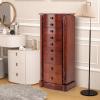 Giantex Large Jewelry Armoire Cabinet with 8 Drawers & 2 Swing Doors 16 Hooks Top Mirror Boxes, Standing Cambered Front Storage Chest Stand, Large Standing Jewelry Armoire, Dark Walnut