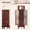Giantex Standing Jewelry Cabinet with 7 Drawers, Flip-Top Mirror, 2 Side Doors with 12 Necklace Hooks, Divided Ring Compartments, Velvet-Lined Jewelry Armoire Organizer Chest (Cherry)(Cherry)