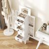 Giantex Standing Jewelry Cabinet with 7 Drawers, Flip-Top Mirror, 2 Side Doors with 12 Necklace Hooks, Divided Ring Compartments, Velvet-Lined Jewelry Armoire Organizer Chest (Cherry)(White)