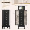 Giantex Standing Jewelry Cabinet with 7 Drawers, Flip-Top Mirror, 2 Side Doors with 12 Necklace Hooks, Divided Ring Compartments, Velvet-Lined Jewelry Armoire Organizer Chest (Cherry)(Black)