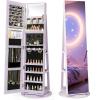 CHARMAID 360° Swivel Jewelry Armoire with Full Length Mirror, Rear Storage Shelves, Lockable Standing Jewelry Cabinet Organizer with Interior Vanity Mirror and 3-Color Lights (Black)(Lavender)