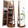 CHARMAID 360° Swivel Jewelry Armoire with Full Length Mirror, Rear Storage Shelves, Lockable Standing Jewelry Cabinet Organizer with Interior Vanity Mirror and 3-Color Lights (Black)(Walnut)