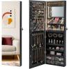 CHARMAID Jewelry Armoire Cabinet Wall Door Mounted, 3 Colors LED Light Strip, 47.2”H Full Length Mirror, Brush and Lipstick Storage, Lockable Jewelry Organizer Box with 4 Drawers (Black)