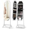 CHARMAID Jewelry Armoire with Full Length LED Mirror, Lockable Touch Screen Lighted Mirror with Jewelry Storage, Velvet Lining, Standing Jewelry Cabinet Organizer Box with 2 Drawers (White)