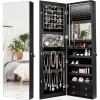 CHARMAID LED Strip Jewelry Armoire with 47.2″ H Full Length Mirror, Wall/Door Mounted Jewelry Organizer with Built-in Mirror, Flip-over Cosmetic Tray, 4 Drawers, Large Storage Jewelry Cabinet (Black)(Black)
