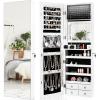 CHARMAID LED Strip Jewelry Armoire with 47.2″ H Full Length Mirror, Wall/Door Mounted Jewelry Organizer with Built-in Mirror, Flip-over Cosmetic Tray, 4 Drawers, Large Storage Jewelry Cabinet (Black)(White)