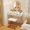 CHARMAID Makeup Vanity Table with Lighted Mirror, 3 Lighting Sets, Adjustable Brightness, 2 Large Drawers, Acrylic Storage Boxes, Girls Bedroom Dressing Table Vanity Set with Stool (Rustic Brown)(White)