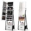 image:imageCHARMAID Rolling Jewelry Cabinet with Full Length Mirror Lockable Standing Jewelry Armoire with Wheels Steel Legs Lipstick Brush Storage Jewelry Organizer Box with Drawers Rustic BrownWhite