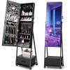 image:imageCHARMAID Rolling Jewelry Cabinet with Full Length Mirror Lockable Standing Jewelry Armoire with Wheels Steel Legs Lipstick Brush Storage Jewelry Organizer Box with Drawers Rustic BrownBlack