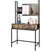 CHARMAID Rustic Vanity Table with 3-Height Adjustable Left or Right Mirror, Large Drawer, Cosmetic Brush Storage Bag Included, Sturdy Metal Frame, Industrial Style Makeup Dressing Table Writing Desk