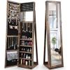 CHARMAID Standing Jewelry Armoire with Tall Full Length Mirror, 2-in-1 Lockable Jewelry Cabinet Organizer with Large Storage Capacity, Inside Makeup Mirror, Stable Base, Easy Assembly (White)(Rustic Brown)