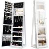 CHARMAID Standing Jewelry Armoire with Tall Full Length Mirror, 2-in-1 Lockable Jewelry Cabinet Organizer with Large Storage Capacity, Inside Makeup Mirror, Stable Base, Easy Assembly (White)(White)