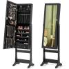 Giantex 2 LEDs Standing Jewelry Cabinet with Full Length Mirror, Lockable Mirrored Jewelry Armoire with 2 Drawers, 4 Adjustable Angles, Jewelry Storage Organizer, Brown(Black)