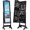 Giantex Jewelry Armoire Organizer with Full Length Mirror, 14 LEDs Floor Standing Jewelry Cabinet with 2 Drawers, 4 Adjustable Angles, Lockable Jewelry Storage Box Cabinet (Brown)(Black)