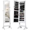 Giantex Jewelry Armoire Organizer with Full Length Mirror, 14 LEDs Floor Standing Jewelry Cabinet with 2 Drawers, 4 Adjustable Angles, Lockable Jewelry Storage Box Cabinet (Brown)(White)