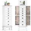 Giantex Standing Jewelry Cabinet with 7 Drawers, Flip-Top Mirror, 2 Side Doors with 12 Necklace Hooks, Divided Ring Compartments, Velvet-Lined Jewelry Armoire Organizer Chest (Cherry)(White)