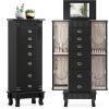 Giantex Standing Jewelry Cabinet with 7 Drawers, Flip-Top Mirror, 2 Side Doors with 12 Necklace Hooks, Divided Ring Compartments, Velvet-Lined Jewelry Armoire Organizer Chest (Cherry)(Black)