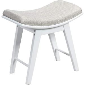CHARMAID Vanity Stool, Makeup Dressing Stool with Concave Seat Surface, Padded Cushioned Bench with Rubberwood Legs, Modern Piano Seat, Capacity 330lbs, Easy Assembly (White & Beige)