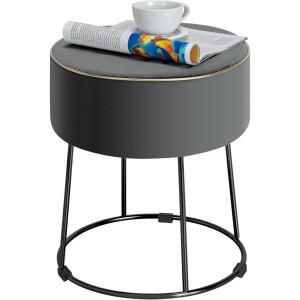 Giantex Round Footrest Stool Ottoman, Velvet Vanity Sitting Stool, Upholstered Side Table Seat w/Metal Legs, Thick Padded Seat & Non-Slip Foot Pads for Sofa Side, Bedside, Dressing Table (Grey)