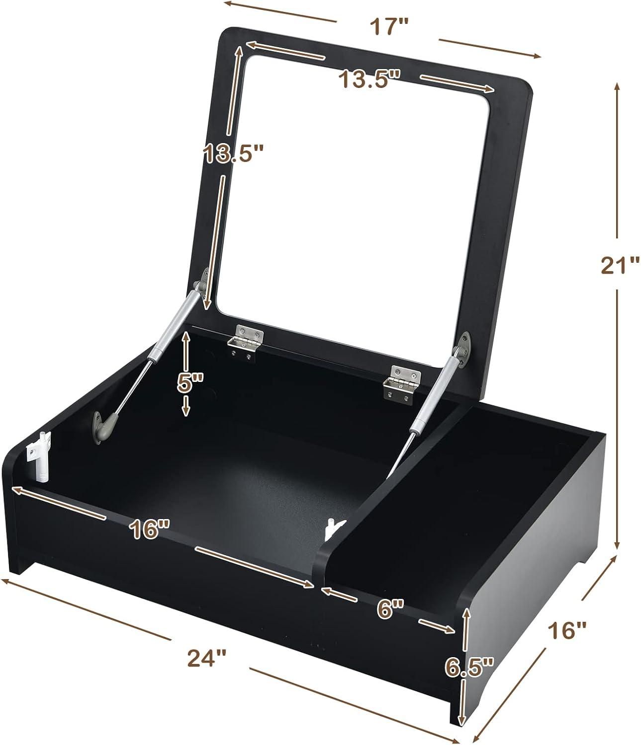 image:imageCHARMAID Countertop Vanity with Flip Top Mirror 24inch Tabletop Laptop Desk with 2 Compartments Organizer Modern Bedroom Makeup Dressing Vanity Mirror Cosmetic Storage Box Desktop BlackBlack