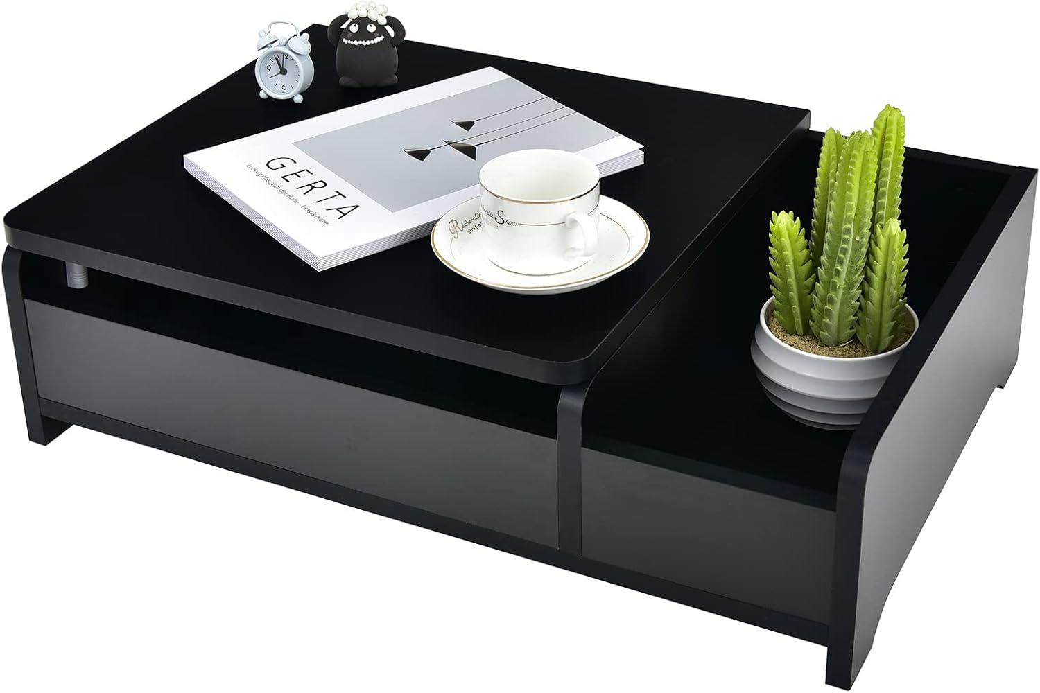 image:imageCHARMAID Countertop Vanity with Flip Top Mirror 24inch Tabletop Laptop Desk with 2 Compartments Organizer Modern Bedroom Makeup Dressing Vanity Mirror Cosmetic Storage Box Desktop BlackBlack