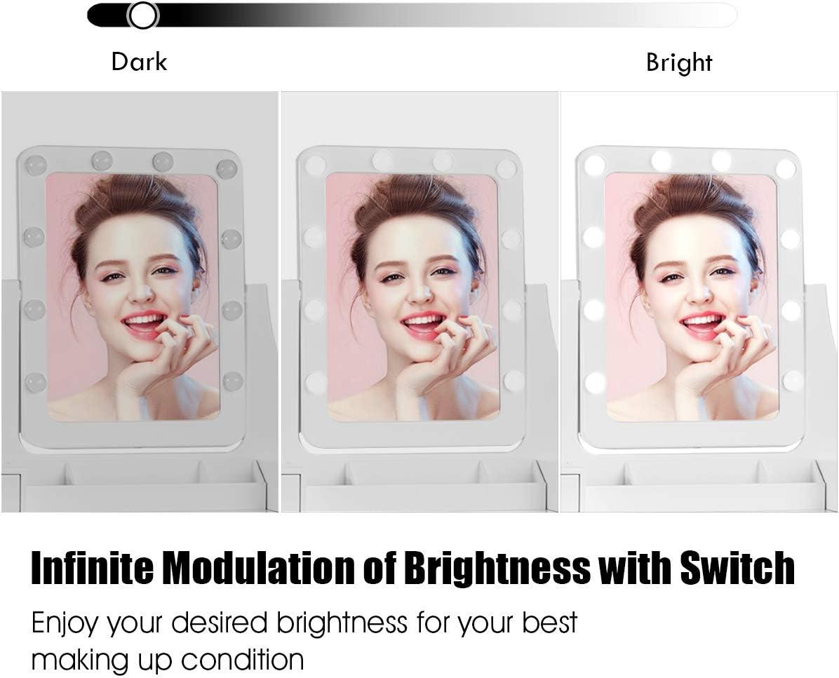 image:imageCHARMAID LED Vanity Desk with Lighted Mirror 10 Dimming Bulbs 5 Drawers 3 Storage Organizers Makeup Vanity Desk with Stool Bedroom Dressing Table Gift for Girls Women WhiteWhite