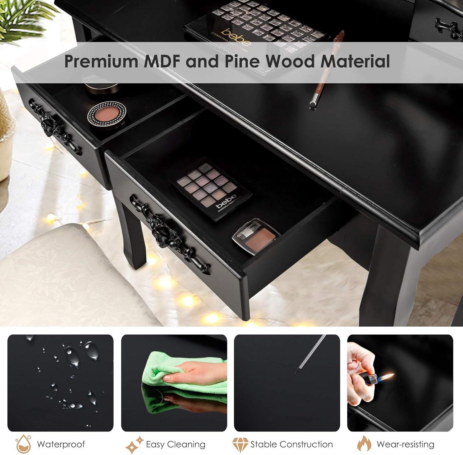 image:imageCHARMAID LED Vanity Desk with Lighted Mirror 10 Dimming Bulbs 5 Drawers 3 Storage Organizers Makeup Vanity Desk with Stool Bedroom Dressing Table Gift for Girls Women WhiteBlack