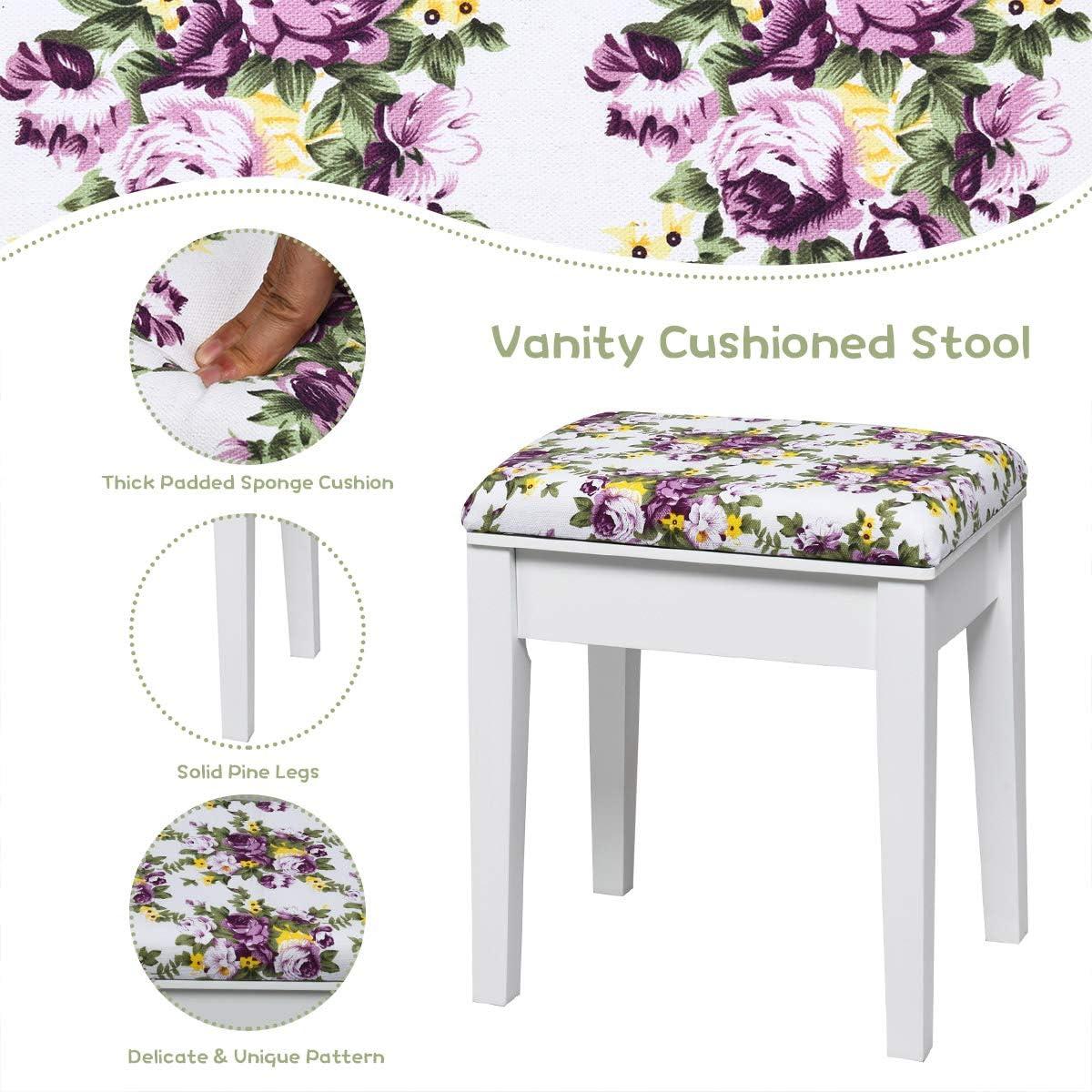 image:imageCHARMAID Makeup Vanity Desk with Flip Top Mirror 3 Drawers 7 Storage Compartments White Writing Desk Dressing Table Vanity Set with Cushioned Stool for Kids Girls Women Easy AssemblyWhite