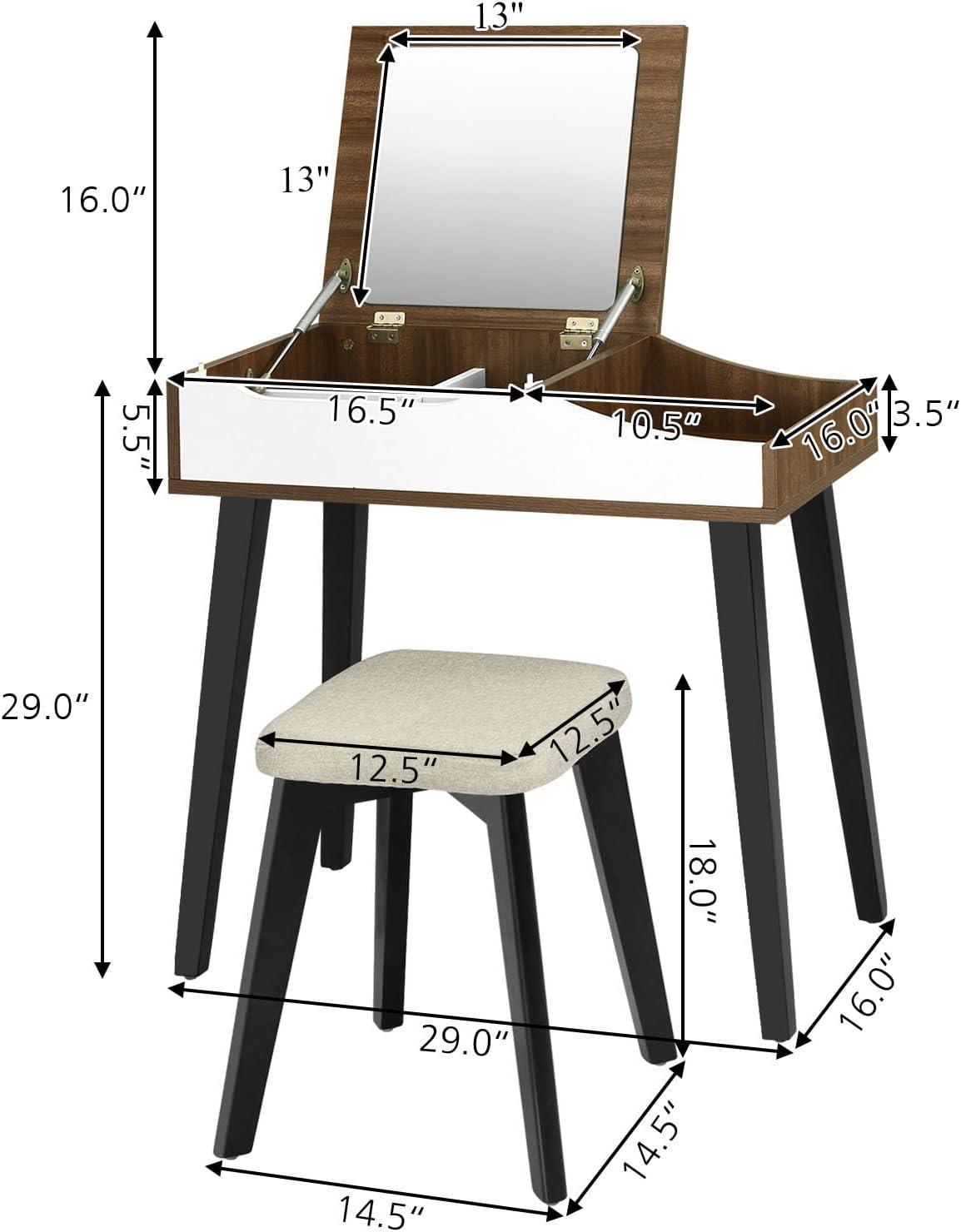 image:imageCHARMAID Makeup Vanity Desk with Flip Top Mirror 3 Drawers 7 Storage Compartments White Writing Desk Dressing Table Vanity Set with Cushioned Stool for Kids Girls Women Easy AssemblyBrown