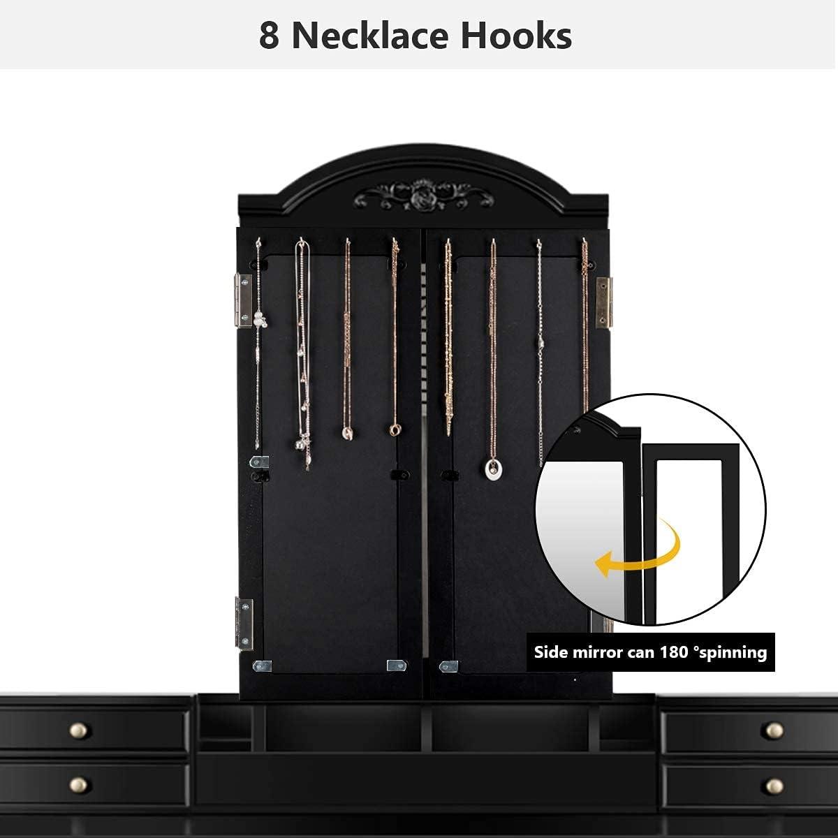 image:imageCHARMAID Makeup Vanity Desk with Lights and Mirror TriFolding Lighted Mirror with 3 Color Modes Vanity Table Set with 6 Drawers 12 Storage Compartments amp Cushioned Stool for Bedroom BlackBlack