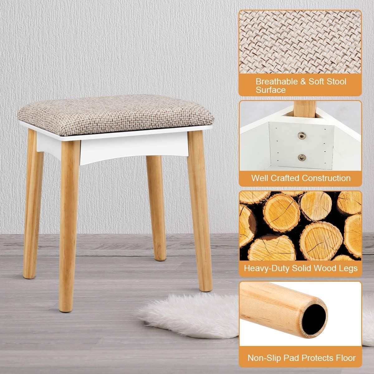 image:imageCHARMAID Small Vanity Desk with Mirror White Makeup Vanity Desk with 3 Drawers Adjustable Heights Compact Bedroom Dressing Table with Stool for Small SpaceWhite Natural No Light