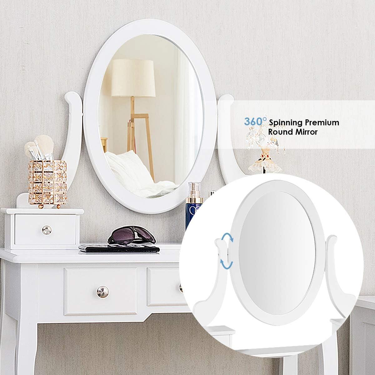 image:imageCHARMAID Vanity Desk with Mirror and Lights Makeup Vanity Table with 5 Storage Drawers 3 Color Lighting Modes Adjustable Brightness Modern Bedroom Dressing Table with Vanity Stool BlackWhite