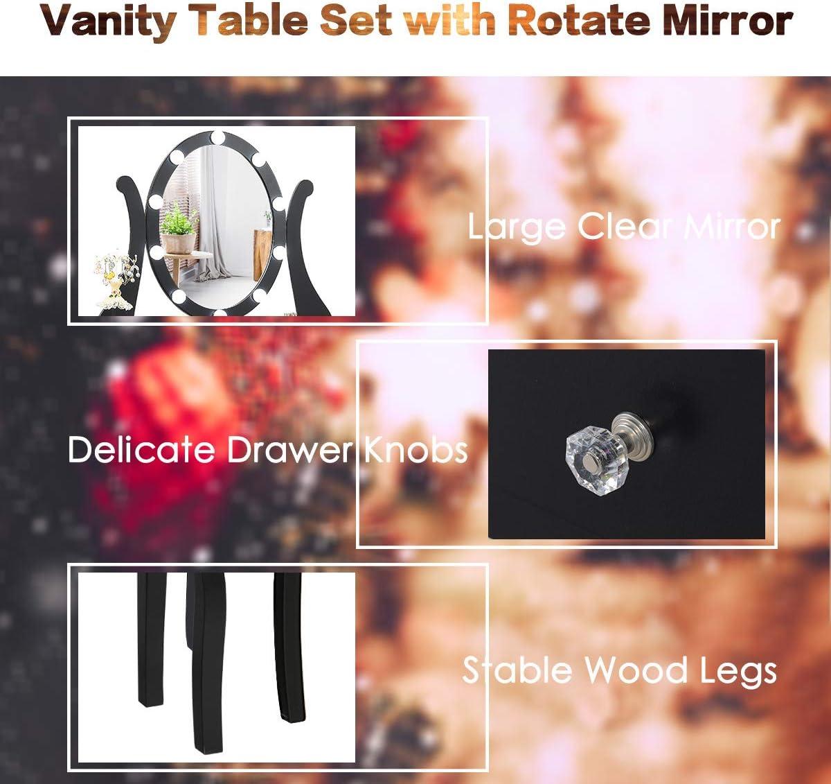 image:imageCHARMAID Vanity Desk with Mirror and Lights Makeup Vanity Table with 5 Storage Drawers 3 Color Lighting Modes Adjustable Brightness Modern Bedroom Dressing Table with Vanity Stool BlackBlack