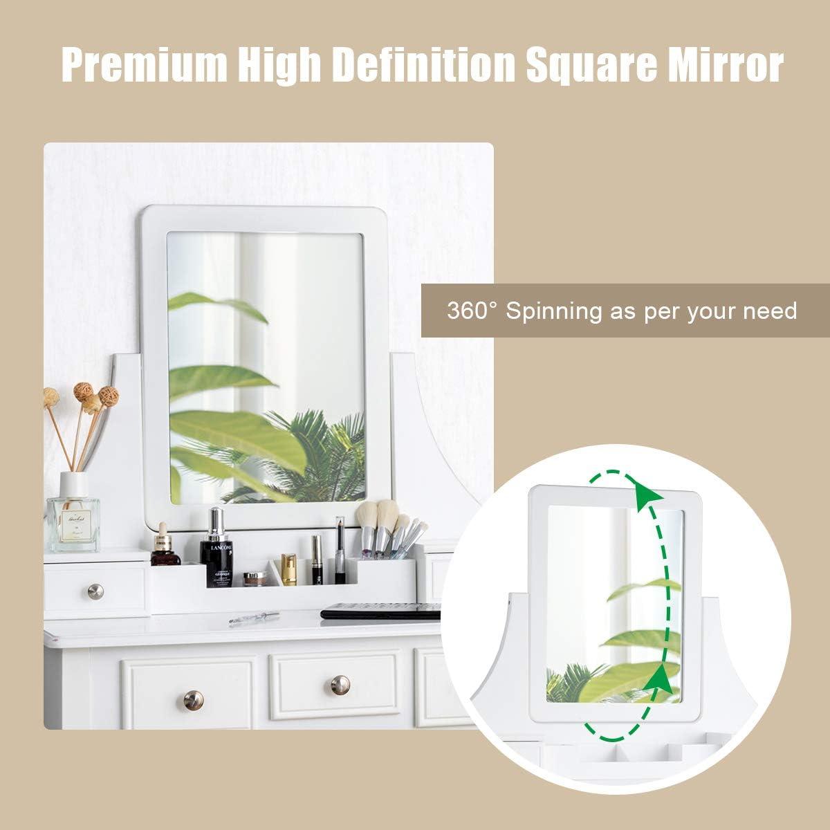 image:imageCHARMAID Vanity Desk with Mirror and Lights Makeup Vanity Table with 5 Storage Drawers 3 Color Lighting Modes Adjustable Brightness Modern Bedroom Dressing Table with Vanity Stool BlackWhite