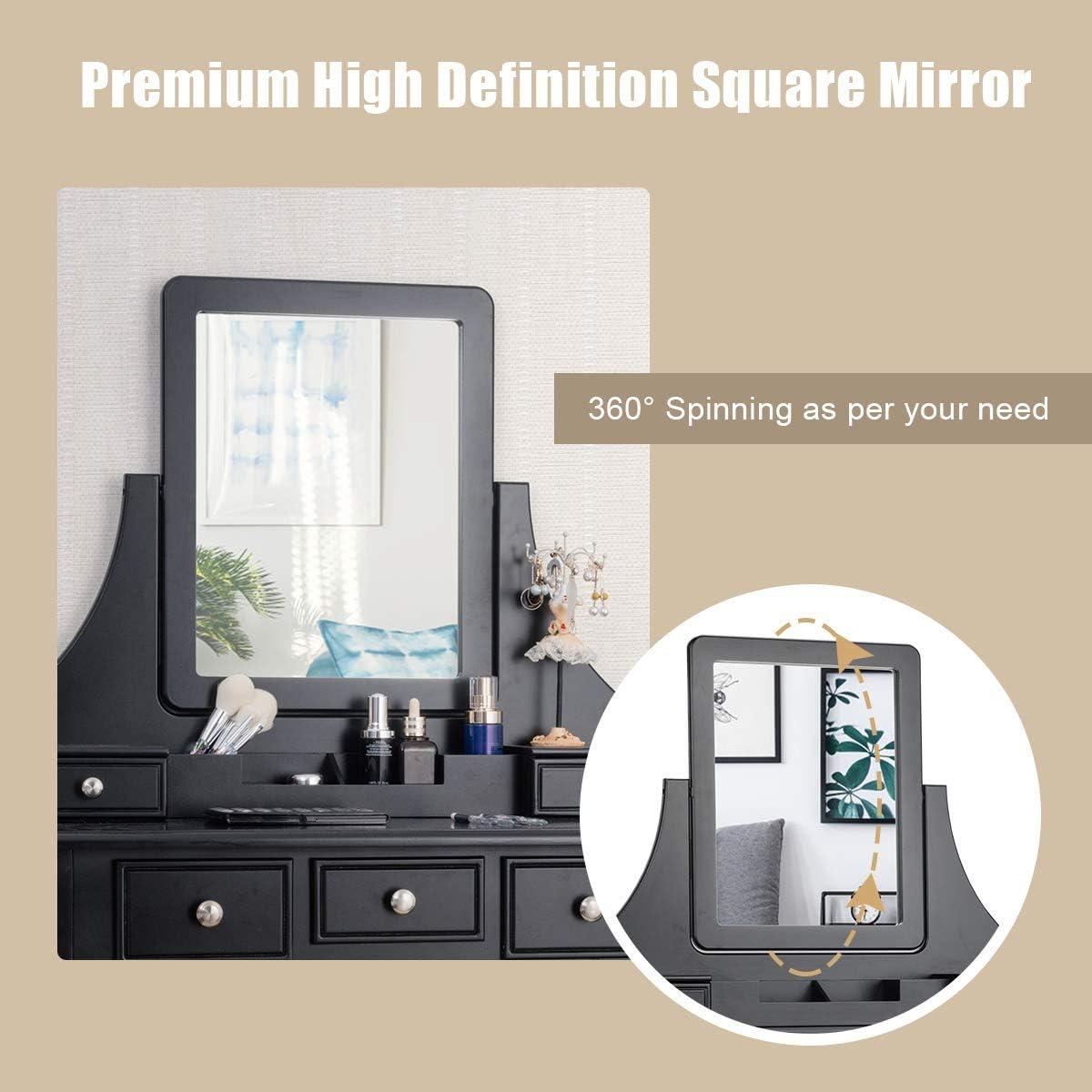 image:imageCHARMAID Vanity Desk with Mirror and Lights Makeup Vanity Table with 5 Storage Drawers 3 Color Lighting Modes Adjustable Brightness Modern Bedroom Dressing Table with Vanity Stool BlackBlack