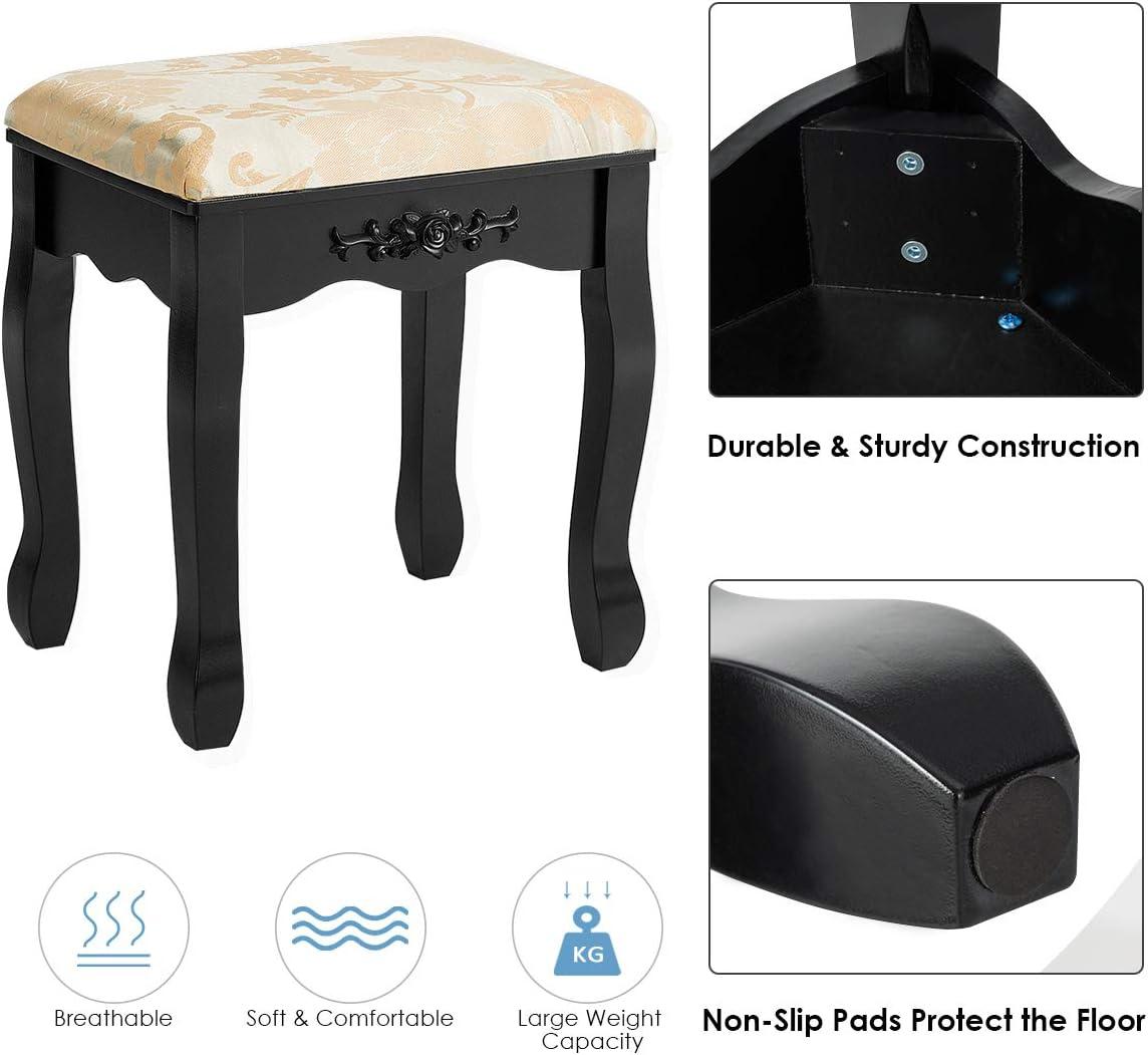 image:imageCHARMAID Vanity Desk with Mirror and Lights Makeup Vanity Table with 5 Storage Drawers 3 Color Lighting Modes Adjustable Brightness Modern Bedroom Dressing Table with Vanity Stool BlackBlack