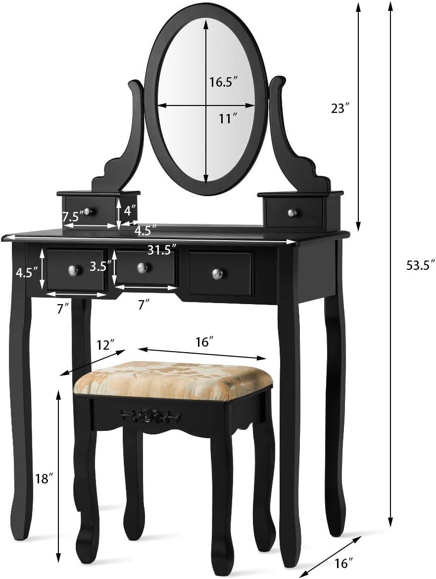 image:imageCHARMAID Vanity Desk with Mirror and Lights Makeup Vanity Table with 5 Storage Drawers 3 Color Lighting Modes Adjustable Brightness Modern Bedroom Dressing Table with Vanity Stool BlackBlack