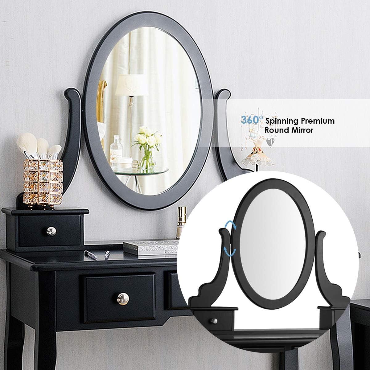 image:imageCHARMAID Vanity Desk with Mirror and Lights Makeup Vanity Table with 5 Storage Drawers 3 Color Lighting Modes Adjustable Brightness Modern Bedroom Dressing Table with Vanity Stool BlackBlack