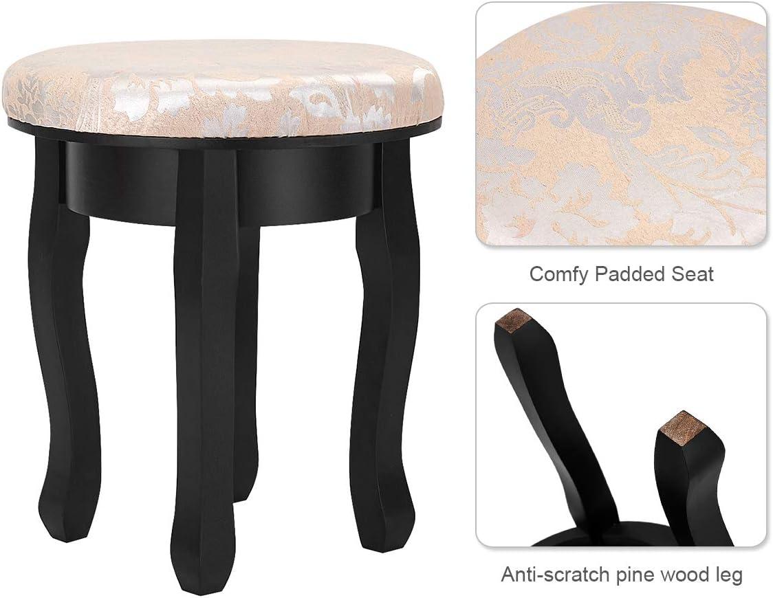 image:imageCHARMAID Vanity Set with 360 Rotatable Oval Mirror Modern Makeup Dressing Table with Cushioned Stool for Girls Women Bedroom BlackBlack