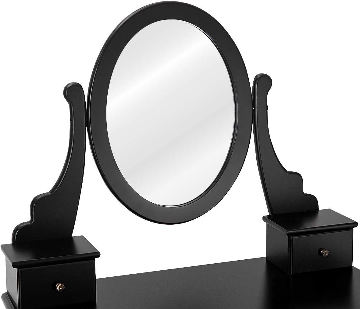 image:imageCHARMAID Vanity Set with 360 Rotatable Oval Mirror Modern Makeup Dressing Table with Cushioned Stool for Girls Women Bedroom BlackBlack