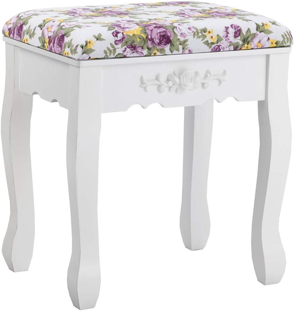 image:imageCHARMAID Vanity Set with TriFolding Mirror and Cushioned Stool Dressing Table with 7 Drawers and a Shelf Antique Makeup Table with Removable Top Vintage Makeup Vanity Set for Women Girls White