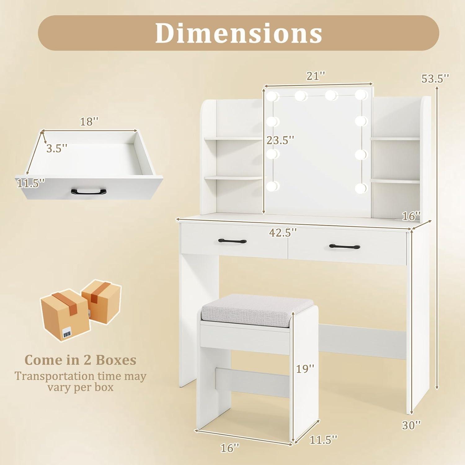 image:imageCHARMAID Vanity Table Set with Lighted Mirror 8 Bulbs Large Drawer Tabletop Storage Shelf Modern Bedroom Vanity Desk Makeup Dressing Table with Cushioned Stool for Girls Women BlackWhite