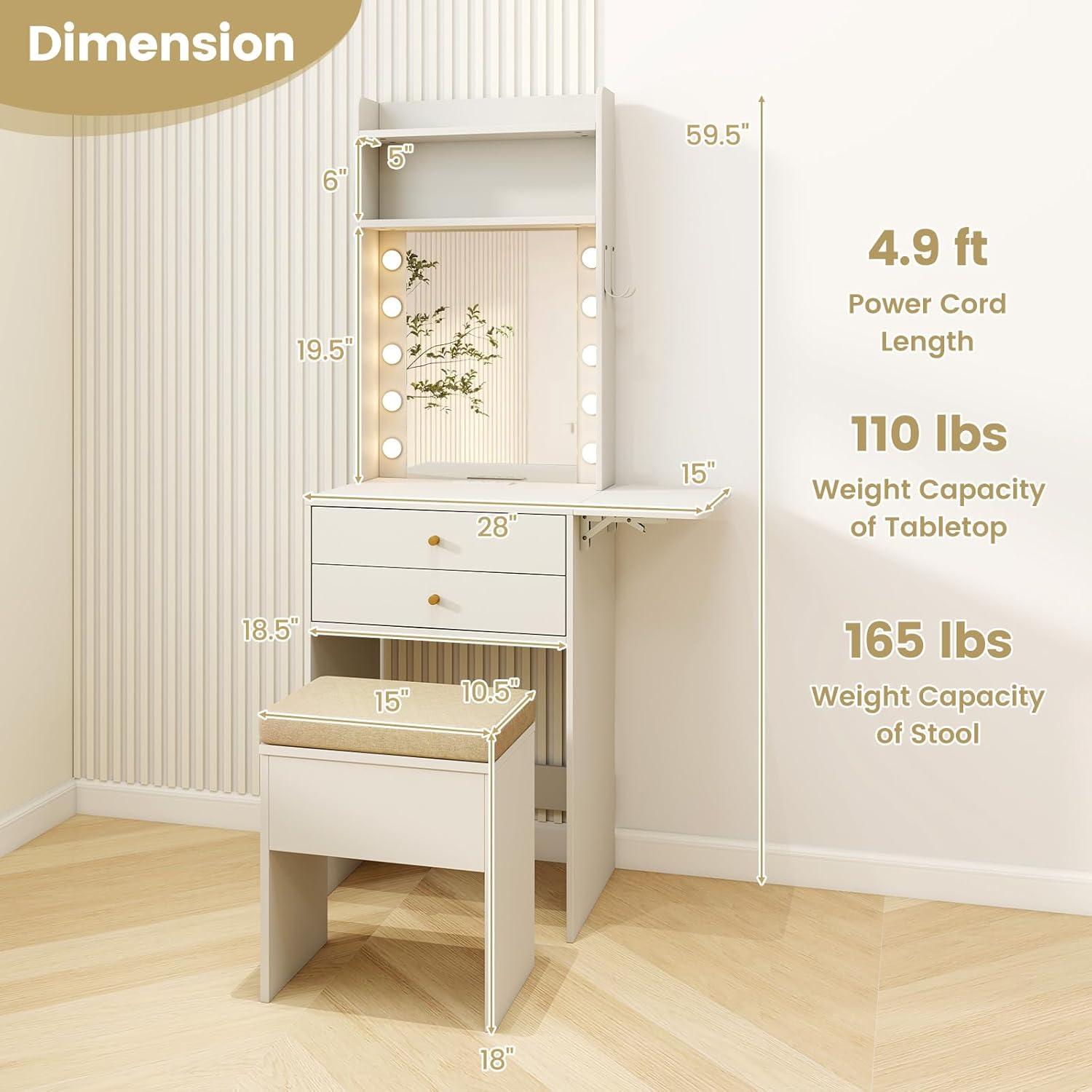 image:imageCHARMAID Vanity Table Set with Lighted Mirror 8 Bulbs Large Drawer Tabletop Storage Shelf Modern Bedroom Vanity Desk Makeup Dressing Table with Cushioned Stool for Girls Women BlackWhite